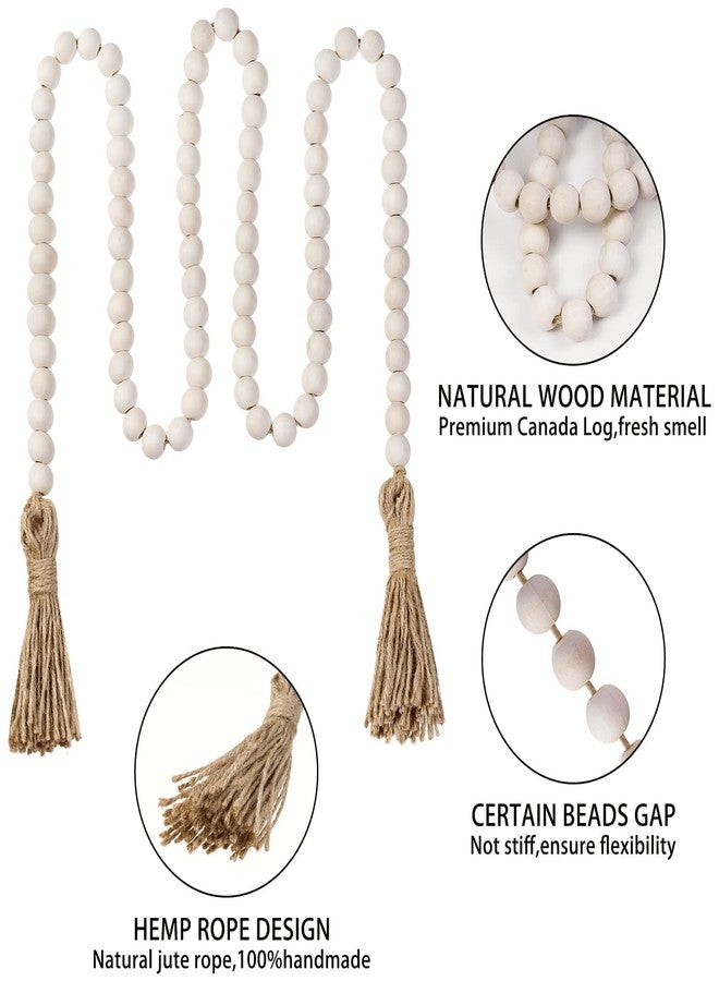 GRBAMBI 58inch Wood Beads Garland Farmhouse Beads - Natural Prayer Wood String Beads Decorative Beads for Wall Hanging Vase Handle Door Boho Decor - Image 3